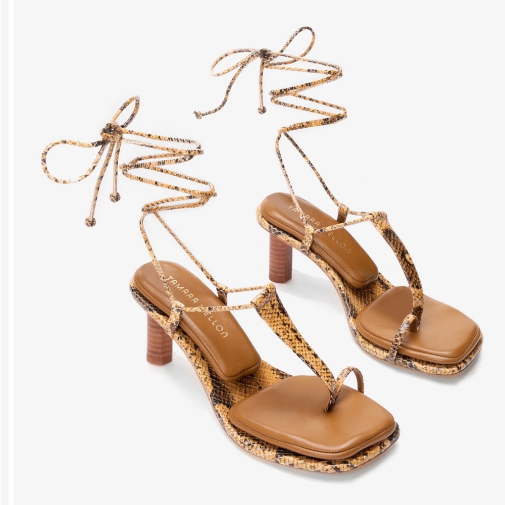 Tamara Mellon Pillow Tan Brown Strappy Sandals with Ankle Ties